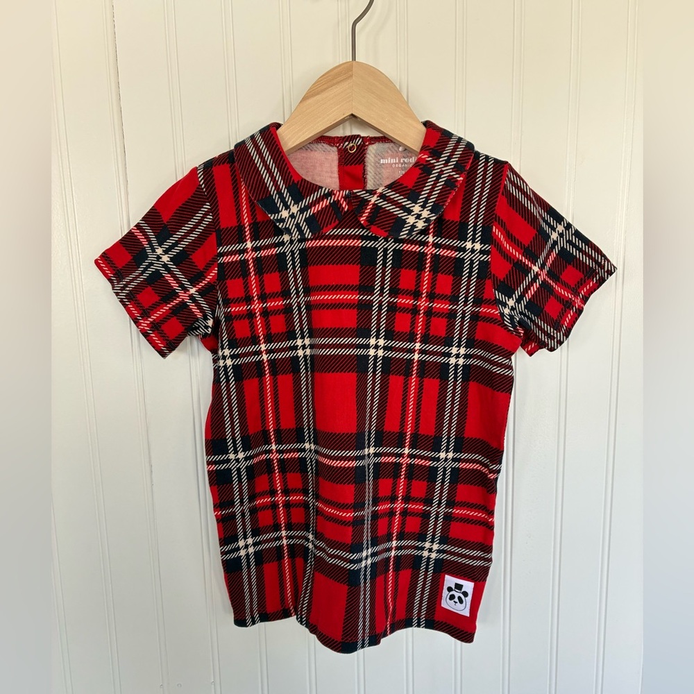 Mini Rodini Organic Red Plaid Short Sleeve Tee